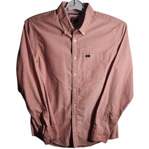 RVCA Slim Fit Button Down Shirt Coral Heathered Cotton Blend Men Size M